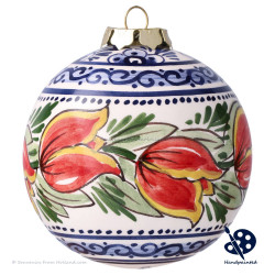 Kerstbal Rand Oranje Tulpen 8cm - Handgeschilderd Delfts Blauw