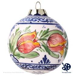 X-mas Ball Tulips Border B 6,5cm - Handpainted Delft Blue