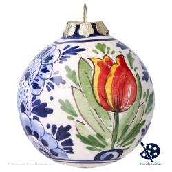 Kerstbal Enkele Oranje Tulp C 6,5cm - Handgeschilderd Delfts Blauw