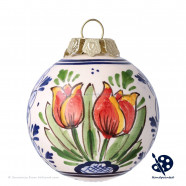 Kerstbal Tulpjes Dubbel B 5cm - Handgeschilderd Delfts Blauw