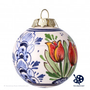 Kerstbal Tulpjes Dubbel B 5cm - Handgeschilderd Delfts Blauw