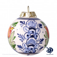 Kerstbal Tulpjes Dubbel B 5cm - Handgeschilderd Delfts Blauw