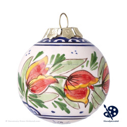 Kerstbal Tulpen Rand B 5cm - Handgeschilderd Delfts Blauw