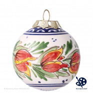Kerstbal Tulpen Rand B 5cm - Handgeschilderd Delfts Blauw