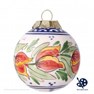 Kerstbal Tulpen Rand B 5cm - Handgeschilderd Delfts Blauw