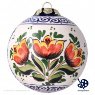 Kerstbal 3 Tulpjes C 8cm - Handgeschilderd Delfts Blauw