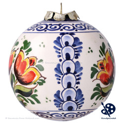 Kerstbal 3 Tulpjes C 8cm - Handgeschilderd Delfts Blauw