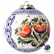 Kerstbal 3 Tulpjes C 8cm - Handgeschilderd Delfts Blauw