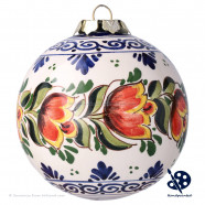 X-mas Ball Tulips Border B 8cm - Handpainted Delft Blue