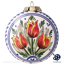X-mas flat Ball Tulips Triple 8cm - Handpainted Delft Blue