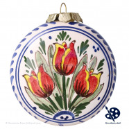 X-mas flat Ball Tulips Triple 8cm - Handpainted Delft Blue