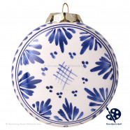 X-mas flat Ball Tulips Triple 8cm - Handpainted Delft Blue