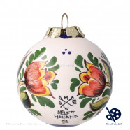 Kerstbal Tulpjes Dubbel C 5cm - Handgeschilderd Delfts Blauw