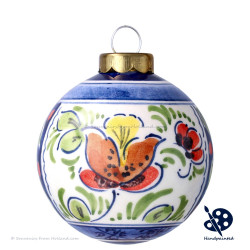 Kerstbal 5cm - Bloemen Hulst - Handgeschilderd Delfts Blauw