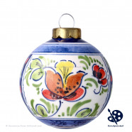 Kerstbal 5cm - Bloemen Hulst - Handgeschilderd Delfts Blauw