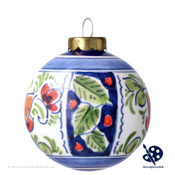 X-mas Ball 5cm - Flowers Holly - Handpainted Delftware