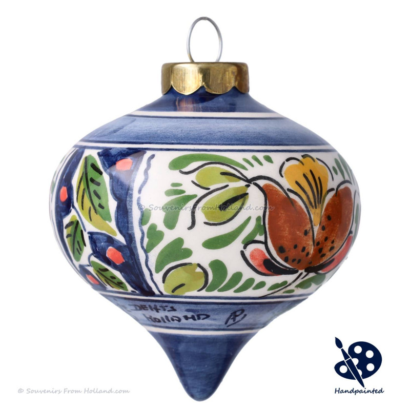 X-mas Dripball 6,5cm - Flowers Holly - Handpainted Delftware