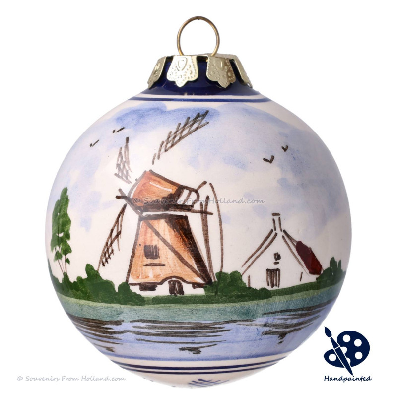 Kerstbal Molen 6,5cm - Handgeschilderd - Kleur