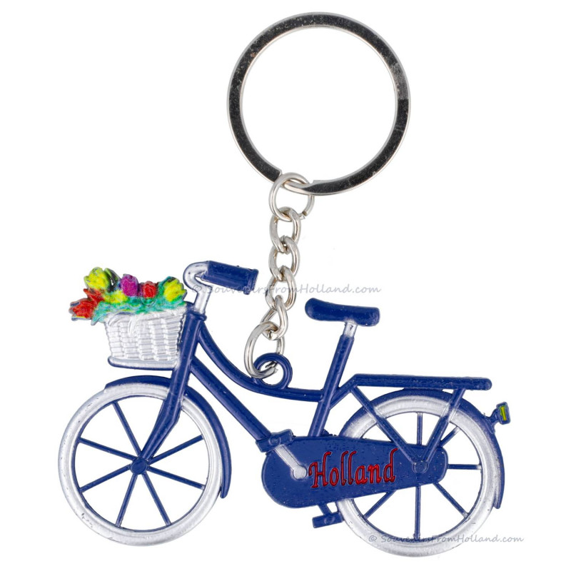 Fiets Blauw met Tulpen Holland - Sleutelhanger