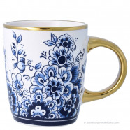 Small Cup Golden with Delft Blue Flowers - 150ml