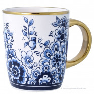 Small Cup Golden with Delft Blue Flowers - 150ml