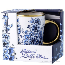 Small Cup Golden with Delft Blue Flowers - 150ml