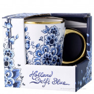 Small Cup Golden with Delft Blue Flowers - 150ml