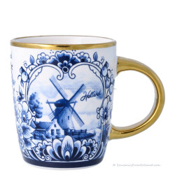 Small Cup Golden with Delft Blue Windmill - 150ml