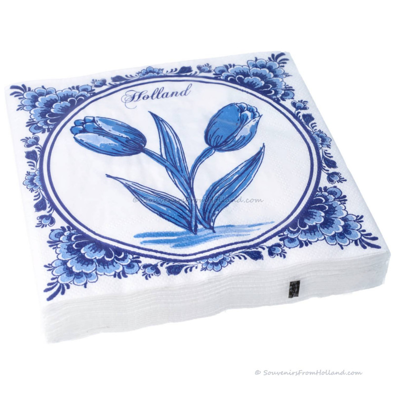 Holland Napkins – Delft Blue Tulip Design (Pack of 20)