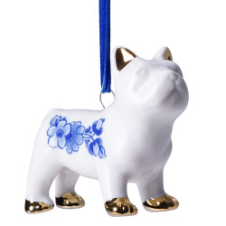 Bulldog Christmas Pendant Delft Blue with Gold