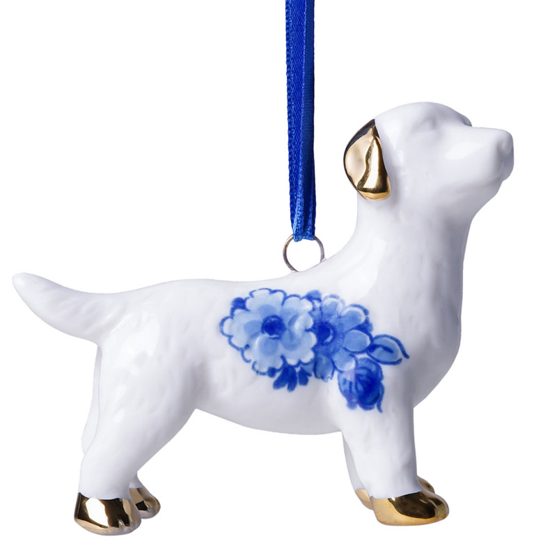 Labrador Christmas Pendant Delft Blue with Gold