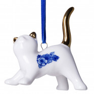 Playful Cat Christmas Pendant Delft Blue with Gold