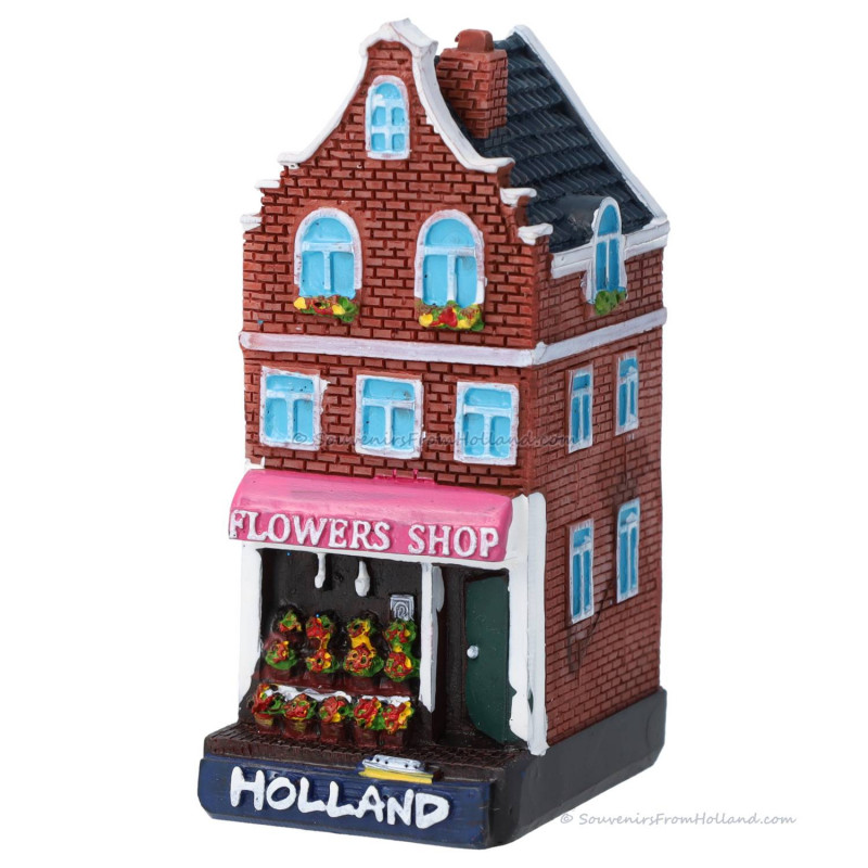 Bloemenwinkel Grachtenpand Holland - 8cm Polystone
