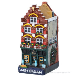 Delfts Blauw Winkel Grachtenpand Amsterdam - 8cm Polystone