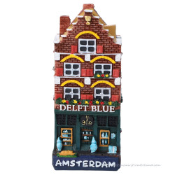 Delfts Blauw Winkel Grachtenpand Amsterdam - 8cm Polystone