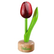 Tulp op voet Rood Aubergine - Houten Tulip op voet 11.5cm