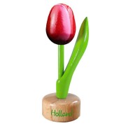 Tulip Pedestal Red White - Wooden Tulip on Pedestal 11.5cm
