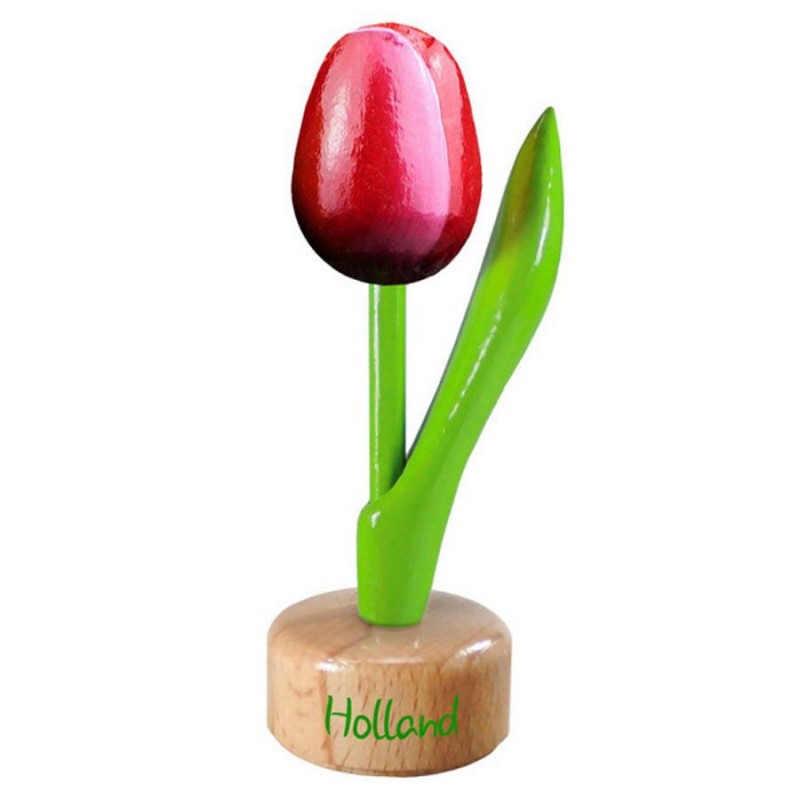 Red White - Wooden Tulip on Pedestal 11.5cm