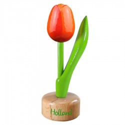 Orange Red - Wooden Tulip on Pedestal 11.5cm