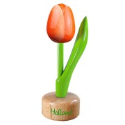 Tulp op voet Oranje Wit - Houten Tulip op voet 11.5cm