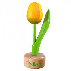 Geel Oranje - Houten Tulip op voet 11.5cm