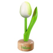 Tulp op voet Wit Groen - Houten Tulip op voet 11.5cm
