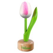 Tulp op voet Wit Roze - Houten Tulip op voet 11.5cm