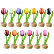 Roze Wit - Houten Tulip op voet 11.5cm