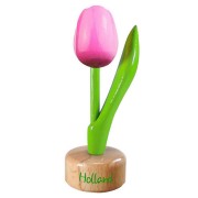 Tulp op voet Roze Wit - Houten Tulip op voet 11.5cm