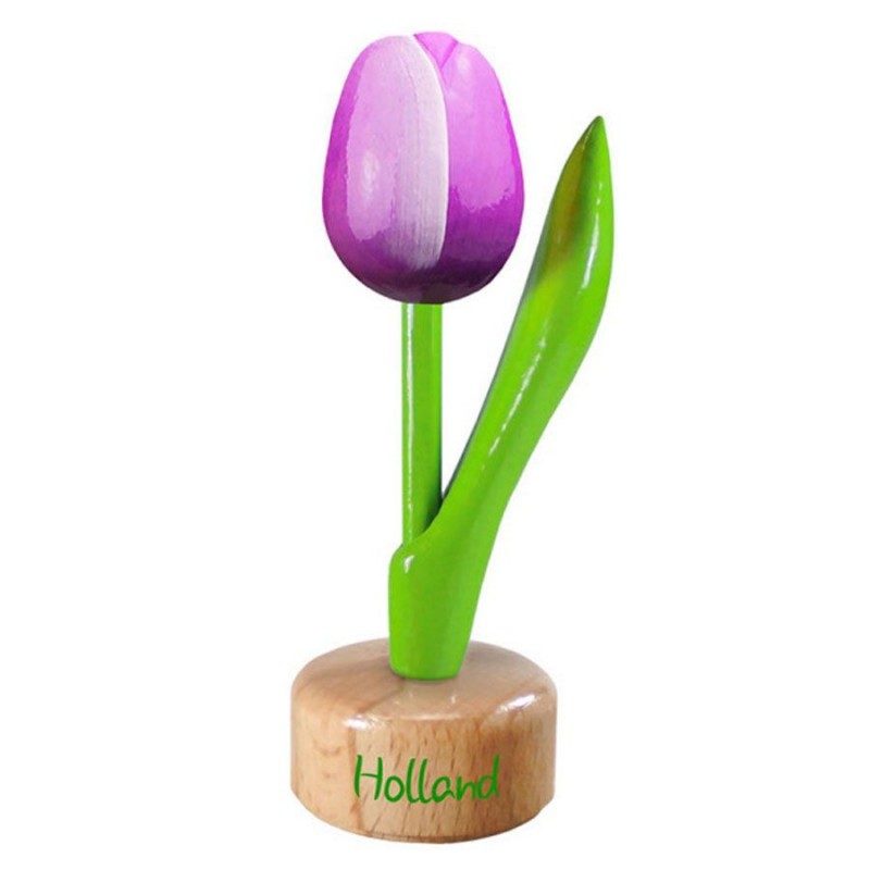 Purple White - Wooden Tulip on Pedestal 11.5cm