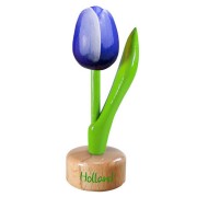 Tulp op voet Blauw Wit - Houten Tulip op voet 11.5cm