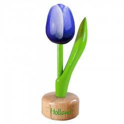 Blue White - Wooden Tulip on Pedestal 11.5cm