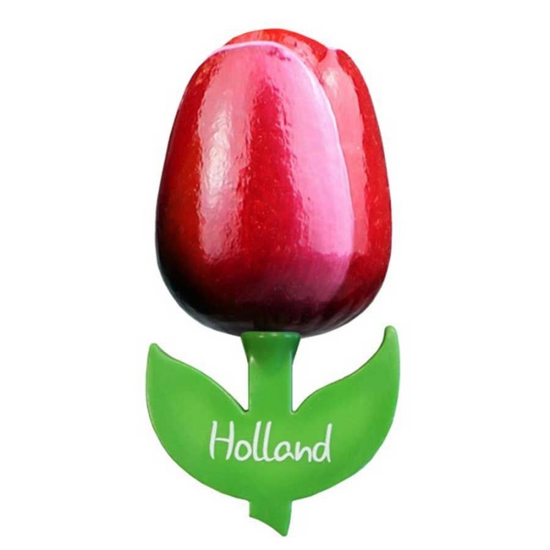 Red White - Wooden Tulip Magnet 6cm