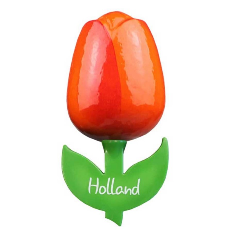 Oranje Rood - Houten Tulp Magneet 6cm